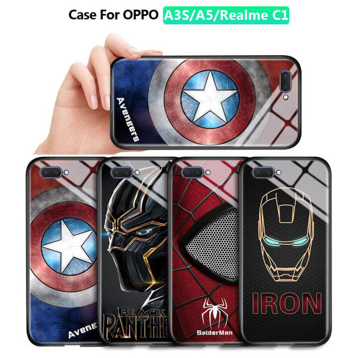 hontinga-สำหรับ-เคสโทรศัพท์-เคส-oppo-a3s-กรณี-oppo-a12e-กรณีมหัศจรรย์เวนเจอร์สซูเปอร์ฮีโร่กรณีกัปตันอเมริกาไอรอนแมนเดอร์แมนกระจกนิรภัยโทรศัพท์กรณีกลับปลอกปก