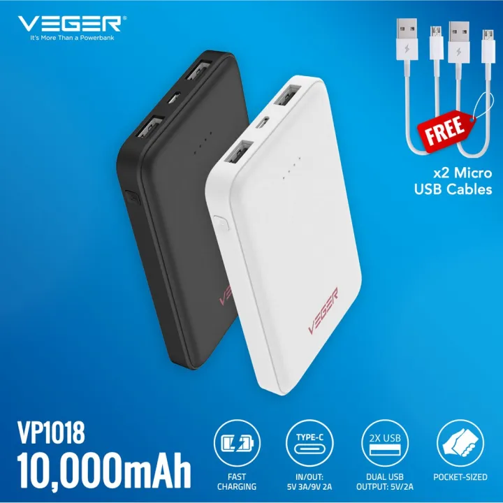 BUY 1 TAKE 1 VEGER 10000mAh Type C Powerbank VP1018 Pocket Fast Charger