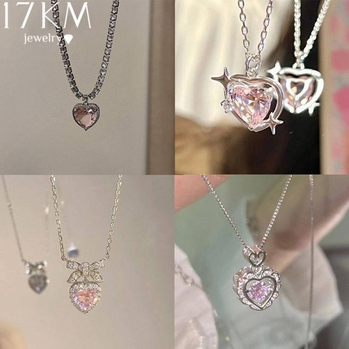 17KM Y2K Butterfly Heart Cross Pendant Necklace Sweet Pearl Crystal ...