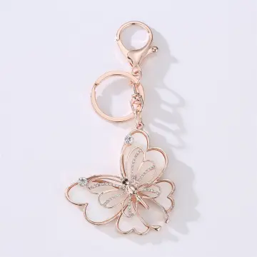 Rose Gold Tone Cute Butterfly Bag Charm Keychain Car Key Chain