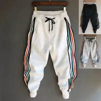 Homme Fashion Hip Hop Streetwear Men Striped Patchwork Harem Pants Korean Loose Fit Cuffed Jogger Sweatpants Trousers For Male