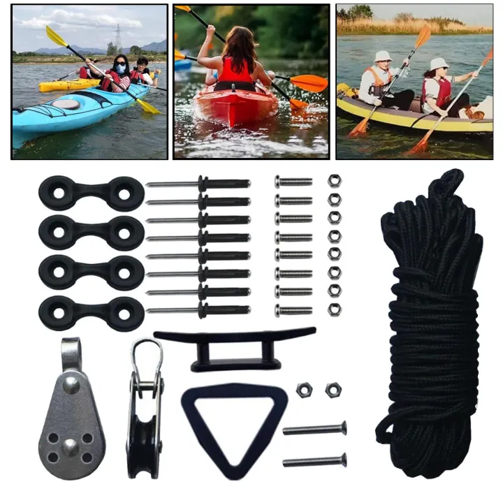 BolehDeals Marine Kayak Canoe Anchor Trolley Kit with Trolley Line Rope ...