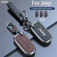 ZOBIG เคสที่ห้อยกุญแจหนังอลูมิเนียม + หนังสำหรับที่เก็บกุญแจ Mobil Jip พร้อมพวงกุญแจเหมาะสำหรับรถจี๊ปเข็มทิศปรับโฉมใหม่เชโรกีแกรนด์เชอโรกีคีย์รีโมทคอนโทรลของแท้