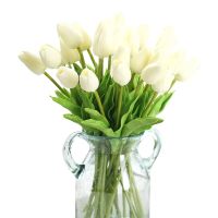 Artificial Flowers,Fake Flowers Bouquet 20Pcs Tulip Real Touch Bridal Wedding Bouquet for Home Floral Decor(NO Vase)