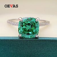 OEVAS แหวนคาร์บอนขนาด9X9มม. สีเงิน925สำหรับผู้หญิงของขวัญเครื่องประดับงานแต่งงานประกาย