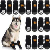 4pcs Anti-Slip Pet Dog Cat Socks Dog Paw Protector Traction Control for Indoor Wear Knitted Dog Socks with Rubber Reinforcement Clothing Shoes Accesso