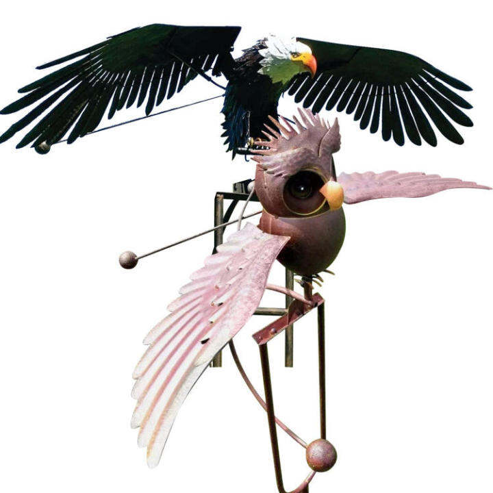 Garden Art Bird Flapping Yard Metal Eagel Stake Rocking Wind Spinner