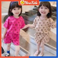 NINAKIDS ชุดเสื้อผ้าเด็กผู้หญิง1-8ปี,ชุดฤดูร้อนกางเกงขาสั้นเด็กแขนสั้นสไตล์ INS