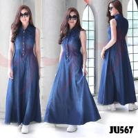 ชุดเดรสยีนส์ Dress jeans ชุดเดรส Leonine JU567 เข้ม