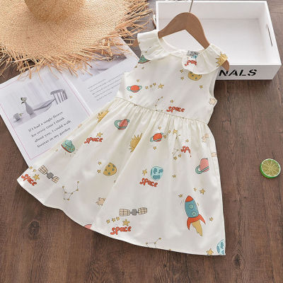 Cute Print Girls Dresses 2022 Summer New Childrens Clothing Kids Sweet Flower Dress for Baby Costumes Doll Collar Girls Clothes