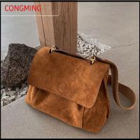 CONGMING หนัง PU นูบัค กระเป๋าสะพายไหล่มีฝาปิด สายรัดกว้าง จุได้มาก กระเป๋า Crossbody ลำลองแบบสบายๆ วินเทจ กระเป๋าถือแบบถือ ผู้หญิงผู้หญิงผู้หญิง