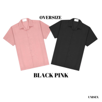 BLACKPINK สาวก Blink ต้องมี! เสื้อเชิ้ตเกาหลี แขนสั้นสีพื้นสีดำ-สีชมพู ใส่ได้ทั้งชายและหญิง