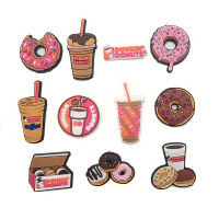 11ชิ้น/ล็อต PVC Dunkin โดนัทกาแฟโดนัทเครื่องประดับรองเท้าแตะ Crocc Jibz สวนหัวเข็มขัดรองเท้าการตกแต่งสำหรับเด็กของขวัญปาร์ตี้