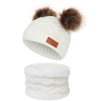 【YD】 1-8Y Boys Knit Cap Warm Fur-Ball Baby Hat Children Hats Caps Scarf