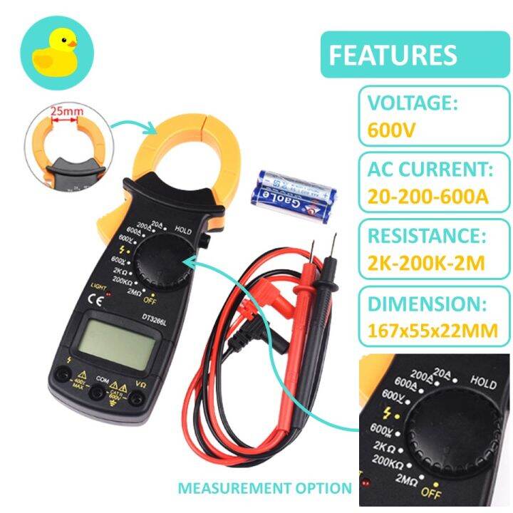 DT3266L Digital Voltage Resistance & AC Current Clamp Meter Lazada