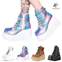 Women Motorcycle Boots Round Toe Thick Waterproof Platform Shoes Lace-Up Ankle Booties Fashion Party Boots
