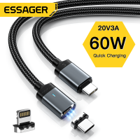 Essager สายเคเบิลแท่นชาร์จแม่เหล็ก60W ชนิด C ไปยังชนิด C สาย3A PD ชาร์จเร็ว29W ชนิด C เป็นสายไลท์นิ่งสำหรับ IP Samsung สาย Charger Laptop