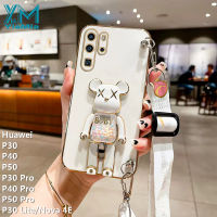 YiaMia เคสโทรศัพท์นิ่มสำหรับ Huawei P30 P50 P40 P30 Pro P40 Pro P30 Lite Nova 4E แฟชันน่ารักแฟลชหมีรุนแรงผู้หญิงเคสโทรศัพท์6มิติที่มีความแม่นยำปกป้องกล้องฝาครอบโทรศัพท์