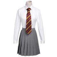 [COD]Harry Potter Tie สินค้าชุดนักเรียนเสื้อเชิ้ตสีขาวคอสเพลย์ Hermin Preppy สไตล์สุภาพสตรีกระโปรงจีบสีเทา