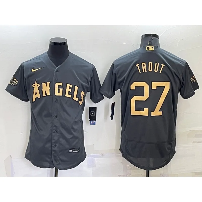 Men's Mike Trout Los Angeles Angels Black Gold & White Gold Jersey - A