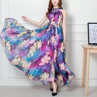 ▨ Summer Sleevelss Suspender Maxi Dress for Women Sexy Backless Beach Purple Boho Robe Femme 2023 Sundress Floral Dress Photo New