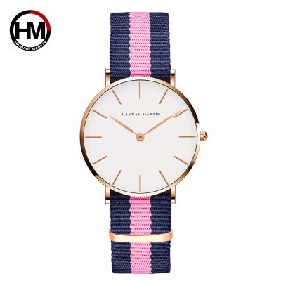 （A Decent035）สายรัดไนลอน DarkNylon คลาสสิก JapanMovement FashionWristFabric ThinWristwatch For Women