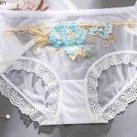 New Ladies Lace Panties Female Chinese Style Embroidered Flower Mesh Seamless Mid Waist Briefs Women Transparent Sexy Underwear