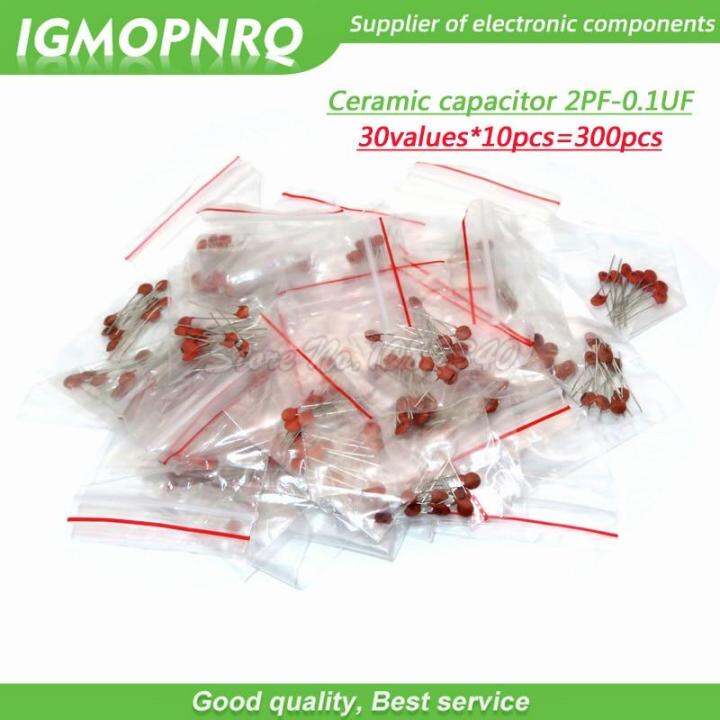 30 valuesX10pcs=300pcs Ceramic capacitor 2PF 0.1UF 2PF 3PF 680PF 1NF 1.5NF 68NF 100NF 0.1UF ETC component diy samples kit