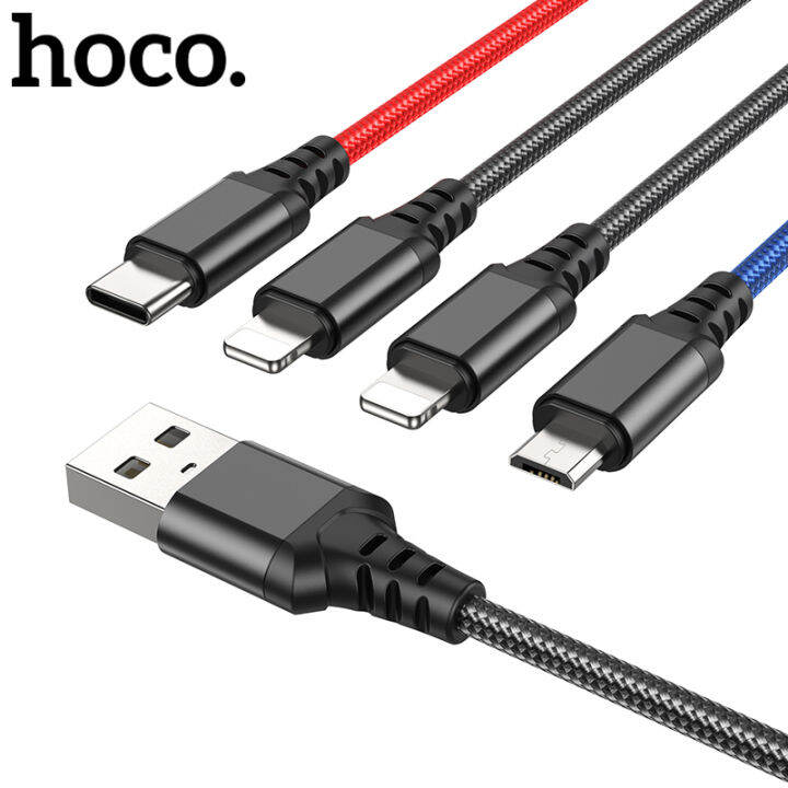 [New]HOCO Original X76 4 in1 Micro USB Type C.Double Lightning Cable