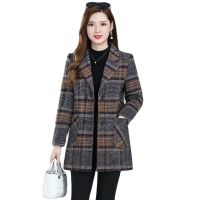 【jw】◎ New Middle-aged Womens Coats Fashion Woolen Overcoat Female Wool Pockets Woman Jackets 5XL