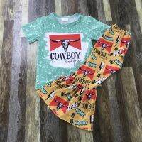 Hottest Childrens Adorable clothing fashion Western COWBOY style girls short sleeve bell sets 11