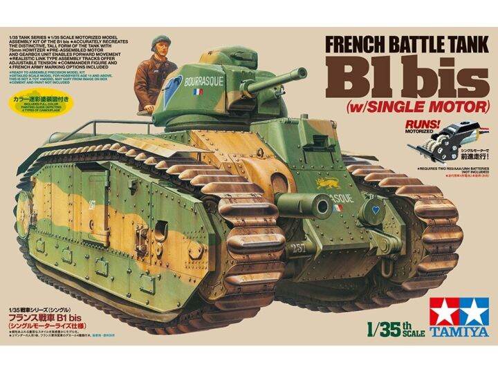 Tamiya 30058 1/35 Scale Model Kit French Battle Tank Char B1 Bis W ...