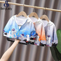 Boys Hooded Coat Fashion Cartoon Astronaut Printing Long Sleeves Zipper Jacket For 1-5 Years Old Kids【fast】