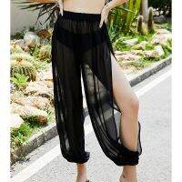 Hot sell Lady Summer Beach Long Trousers 2022 Women Solid Color High Waist Perspective Side Split Sun Protection Loose Ankle Banded Pants