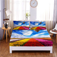 Field Digital Printed 3pc Polyester Fitted Sheet Mattress Cover Four Corners with Elastic Band Bed Sheet Pillowcases