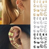 LATS Gold Color Leaves Ear Cuff Black Non-Piercing Ear Clip Earrings for Women Men Fake Cartilage Earring Cuff Jewelry Wholesale