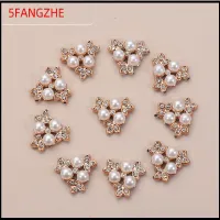 5FANGZHE 10PCS ที่เป็นประกาย เครื่องประดับหมวก รูปดอกไม้ เครื่องประดับศีรษะ กระดุมมุก ปุ่ม Rhinestone กิ๊บติดผมไข่มุก