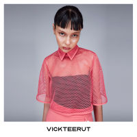 VICKTEERUT (ราคาปกติ 4,900-.) Short Sleeve Cropped Collar Top เสื้อคอปกตัวสั้น แขนสั้น ผ้าตาข่าย