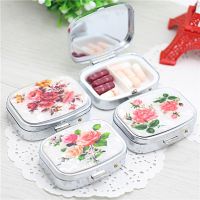 【YF】 Metal Pill Box with Mirror 7 Days Weekly Travel Medicine Holder Tablet Storage Case Flower Print Organizer for