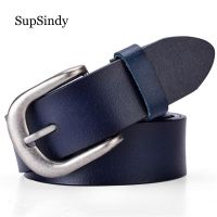 SupSindy Leather Belts for Women fashion Pin Buckle Female Waistband luxury Blue Genuine Leather Womens Belt jeans high quality Belts