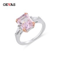 OEVAS 925สีเงินประกาย2กะรัตแหวนแต่งงานคาร์บอนสูงสีชมพูสำหรับผู้หญิงเครื่องประดับงานปาร์ตี้