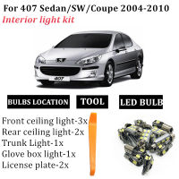 9x Canbus T10 LED Car Interior Light Kit For Peugeot 407 SedanSWCoupe 2004-2010 Map Dome Trunk Glove Box License Plate Lights