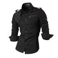 Jeansian เสื้อเชิ้ตลำลองผู้ชาย,แขนยาวมีสไตล์ Desinger 8371 Black2