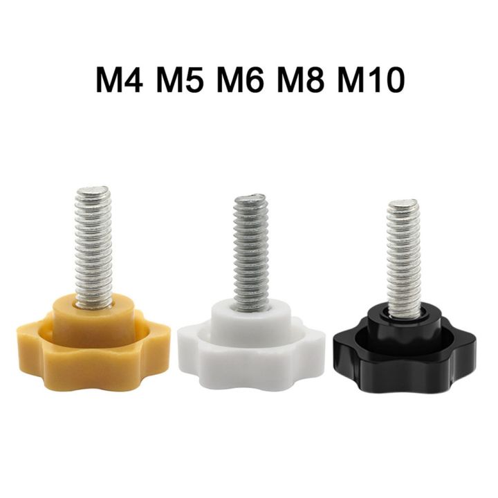 2pcs-star-shape-thread-clamping-handle-bolt-m4-m5-m6-m8-m10-six-lobe-bakelite-hand-knob-tightening-screws-white-yellow-black
