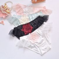 Japanese Style Embroidery Big Flower Multi-Color Milk Silk Princess y Triangle Girl Cute Womens Underwear