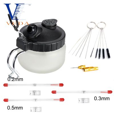 6 Sets Airbrush Cleaning Tools Spray Gun Needle Nozzle Glass Pot Holder with Replaceable 3 Sizes