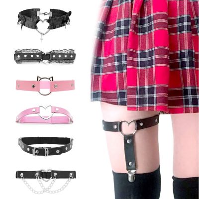 Cosplay Harajuku cincin Gotik wanita Suspender ikat pinggang kulit Pu elastis seksi Harness Punk hati cinta