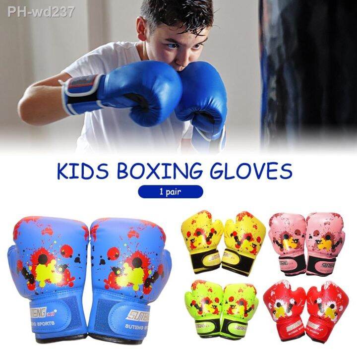 1pair-pu-leather-workout-muay-thai-ergonomic-boxing-gloves-fight-mitts-training-sparring-shockproof-kids-children-baby-punch