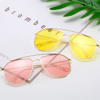 New Style Double Beam Retro Irregular Sunglasses Fashion Ocean Piece Sunglasses Gradient Candy Color Metal Female Sunglasses Polygonal Aviator Toad Mirror All-match Sunglasses