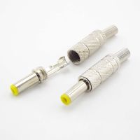 14mm Silver Metal 5.5mmx2.1mm DC Power Male Plug Jack Adapter solder Connector with Yellow Head DC Power 5.5 2.1 repair  Wires Leads Adapters